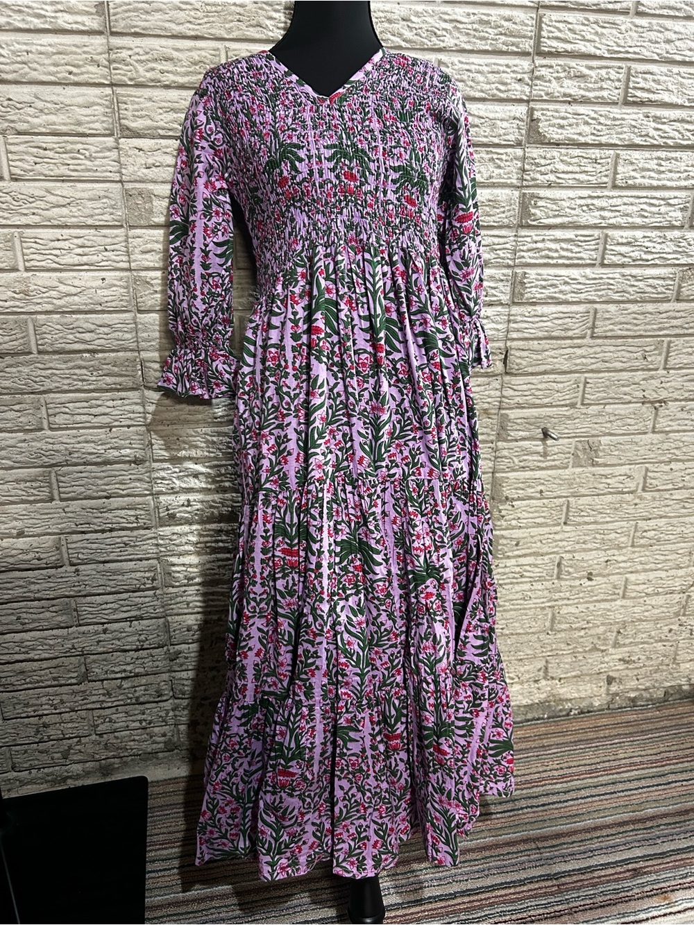 Smocked Floral Maxi Dress in Lavender Pink See Description For Size